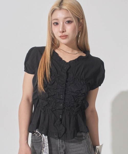 ANAP（アナップ）の「フロントシャーリングブラウス（シャツ/ブラウス・レディース・ブラック/ホワイト・F）」の21枚目の写真