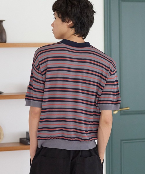 PBLIM(ページボーイリム)の「《UNISEX/接触冷感》シアボーダーポロ 配色デザイン / ポロ襟 / マルチボーダー(ポロシャツ・レディース・ホワイト系/ネイビー系/グレー系・FREE)」の7枚目の写真