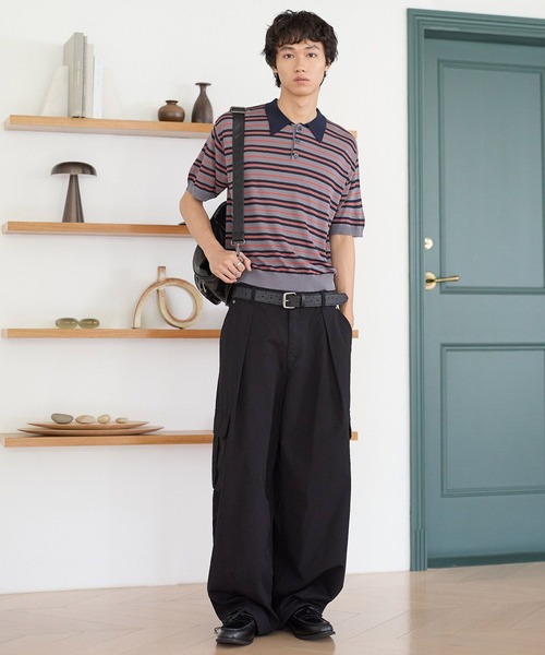 PBLIM(ページボーイリム)の「《UNISEX/接触冷感》シアボーダーポロ 配色デザイン / ポロ襟 / マルチボーダー(ポロシャツ・レディース・ホワイト系/ネイビー系/グレー系・FREE)」の9枚目の写真