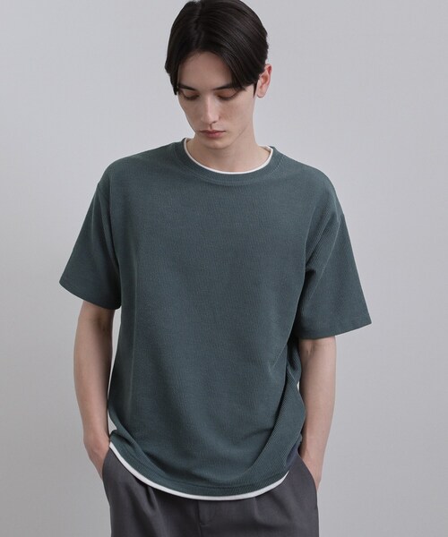 tk.TAKEO KIKUCHI（ティーケータケオキクチ）の「リブフェイクレイヤードTシャツ（Tシャツ/カットソー・メンズ・ナチュラル/ブラック/ライトブルー・03/02/04）」の3枚目の写真