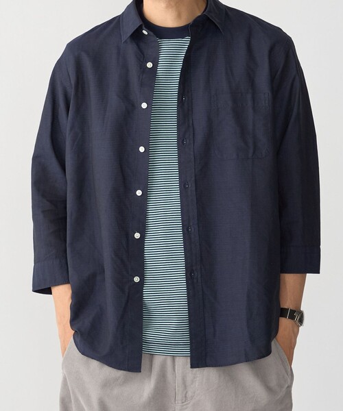 SHIPS: Cotton Linen Regular Collar 7‑sleeve Shirt — рубашка из хлопка и льна, обычный воротник