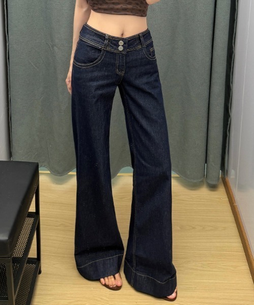 CHUL(チュル)の「ハイウエストワイドデニムパンツ(デニムパンツ・レディース・ネイビー・X-SMALL/MEDIUM/SMALL/LARGE)」の1枚目の写真