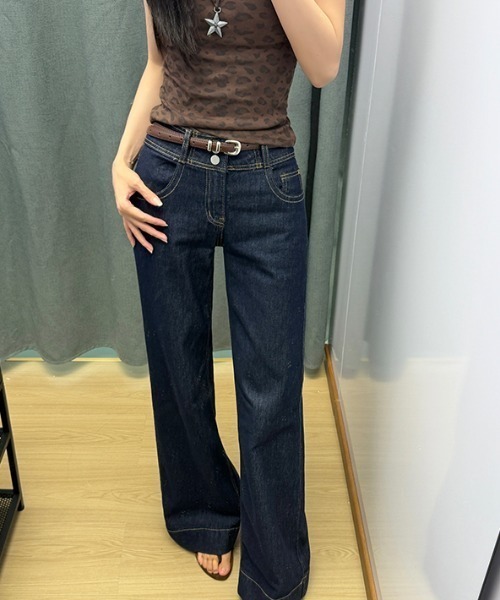 CHUL(チュル)の「ハイウエストワイドデニムパンツ(デニムパンツ・レディース・ネイビー・X-SMALL/MEDIUM/SMALL/LARGE)」の2枚目の写真