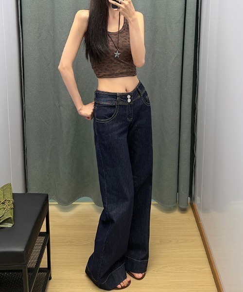 CHUL(チュル)の「ハイウエストワイドデニムパンツ(デニムパンツ・レディース・ネイビー・X-SMALL/MEDIUM/SMALL/LARGE)」の3枚目の写真