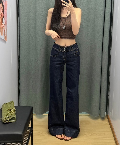 CHUL(チュル)の「ハイウエストワイドデニムパンツ(デニムパンツ・レディース・ネイビー・X-SMALL/MEDIUM/SMALL/LARGE)」の5枚目の写真