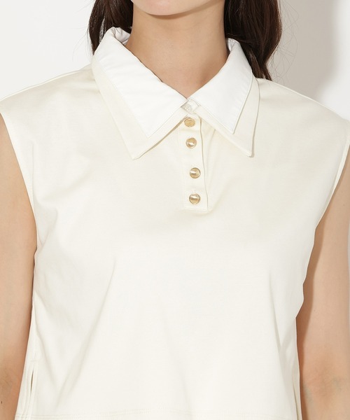 AND COUTURE(アンドクチュール)の「Wカラーフレンチスリーブカットプルオーバー×キャミセット(Tシャツ/カットソー・レディース・イエロー/アイボリー/ネイビー/ブラウン・FREE)」の16枚目の写真