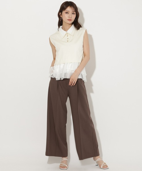AND COUTURE(アンドクチュール)の「Wカラーフレンチスリーブカットプルオーバー×キャミセット(Tシャツ/カットソー・レディース・イエロー/アイボリー/ネイビー/ブラウン・FREE)」の19枚目の写真