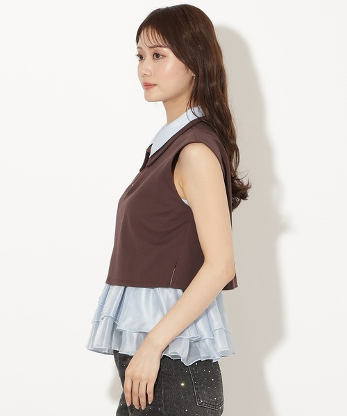 AND COUTURE(アンドクチュール)の「Wカラーフレンチスリーブカットプルオーバー×キャミセット(Tシャツ/カットソー・レディース・イエロー/アイボリー/ネイビー/ブラウン・FREE)」の20枚目の写真