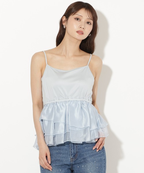 AND COUTURE(アンドクチュール)の「Wカラーフレンチスリーブカットプルオーバー×キャミセット(Tシャツ/カットソー・レディース・イエロー/アイボリー/ネイビー/ブラウン・FREE)」の6枚目の写真