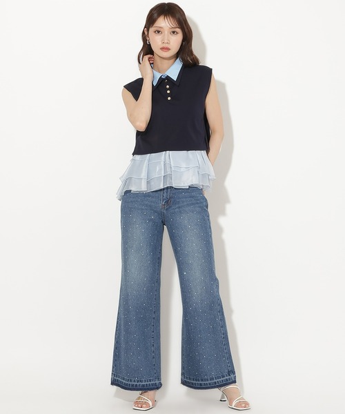 AND COUTURE(アンドクチュール)の「Wカラーフレンチスリーブカットプルオーバー×キャミセット(Tシャツ/カットソー・レディース・イエロー/アイボリー/ネイビー/ブラウン・FREE)」の7枚目の写真