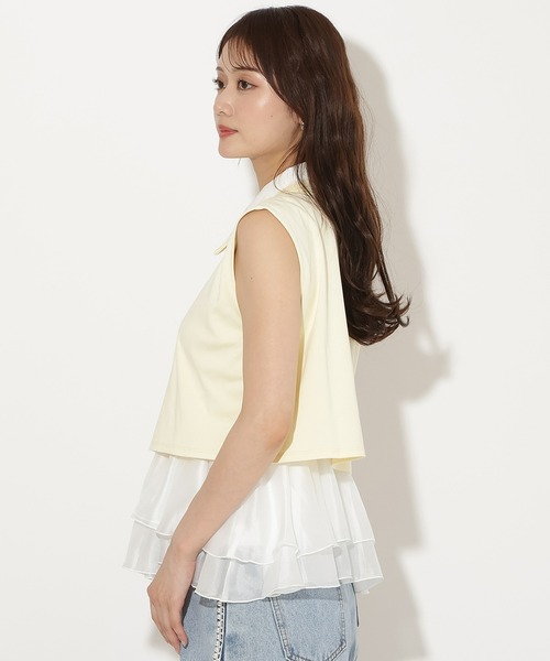 AND COUTURE(アンドクチュール)の「Wカラーフレンチスリーブカットプルオーバー×キャミセット(Tシャツ/カットソー・レディース・イエロー/アイボリー/ネイビー/ブラウン・FREE)」の9枚目の写真