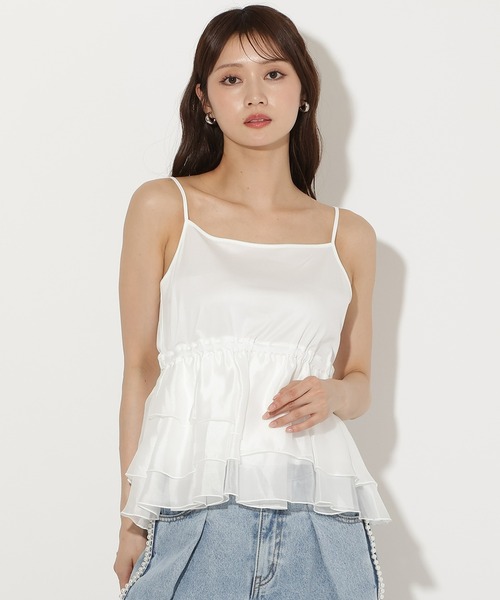 AND COUTURE(アンドクチュール)の「Wカラーフレンチスリーブカットプルオーバー×キャミセット(Tシャツ/カットソー・レディース・イエロー/アイボリー/ネイビー/ブラウン・FREE)」の12枚目の写真