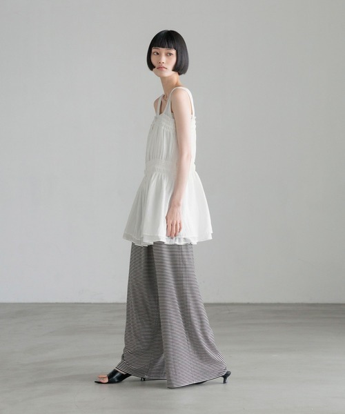 LOWRYS FARM(ローリーズファーム)の「ボーダーカットギャザーパンツ 1056895(その他パンツ・レディース・グレー/ホワイト×ブラック・FREE/SMALL)」の6枚目の写真