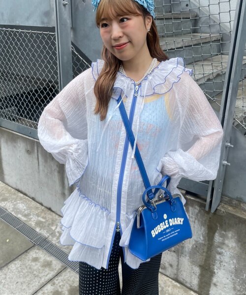 HELLO.SANFRANCISCO(ハローサンフランシスコ)の「【HELLO.SANFRANCISCO】アソート柄フリルシアーパーカー(シャツ/ブラウス・レディース・ホワイト/ブラック/オレンジ・ONE SIZE)」の13枚目の写真