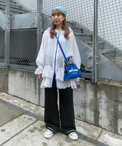 HELLO.SANFRANCISCO(ハローサンフランシスコ)の「【HELLO.SANFRANCISCO】アソート柄フリルシアーパーカー(シャツ/ブラウス・レディース・ホワイト/ブラック/オレンジ・ONE SIZE)」の10枚目の写真