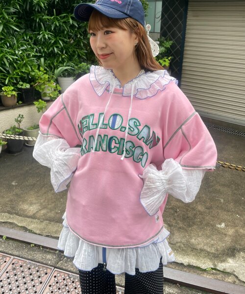 HELLO.SANFRANCISCO(ハローサンフランシスコ)の「【HELLO.SANFRANCISCO】アソート柄フリルシアーパーカー(シャツ/ブラウス・レディース・ホワイト/ブラック/オレンジ・ONE SIZE)」の6枚目の写真