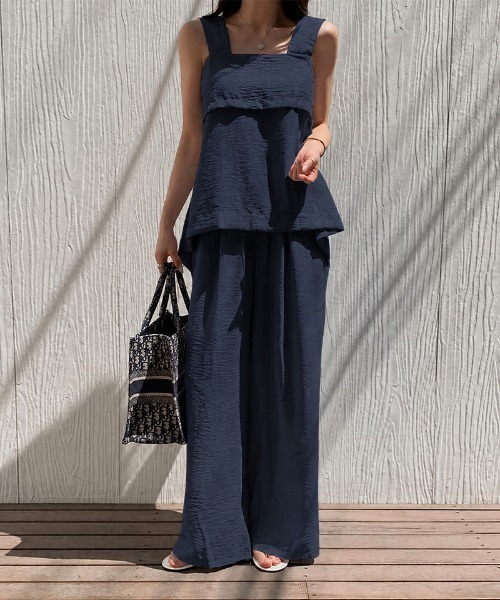 バックリボンセットアップ ノースリーブ セットアップ パンツ ワイド
