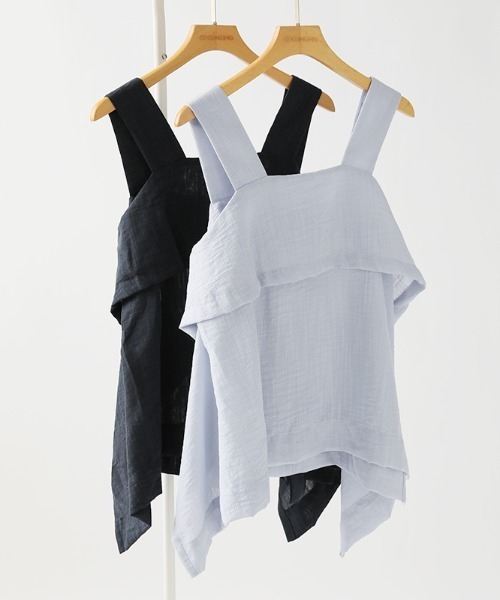 COCOMOMO(ココモモ)の「バックリボンセットアップ ノースリーブ セットアップ パンツ ワイドパンツ イージーパンツ パンツセットアップ トップス キャミソール リネンライク リゾート 夏セットアップ 夏服(セットアップ・レディース・ライトブルー/ダークブルー・FREE)」の16枚目の写真