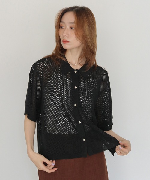 CLEIO(クレイオ)の「【CLEIO】透かし編みポロニット OPENWORK POLO KNIT(ニット/セーター・レディース・アイボリー/テラコッタ/カーキ/ブラック・FREE)」の3枚目の写真