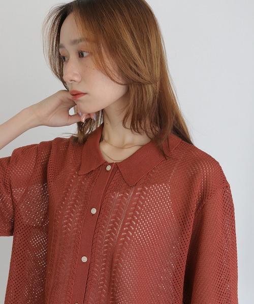 CLEIO(クレイオ)の「【CLEIO】透かし編みポロニット OPENWORK POLO KNIT(ニット/セーター・レディース・アイボリー/テラコッタ/カーキ/ブラック・FREE)」の8枚目の写真