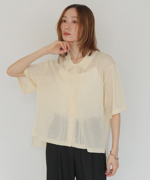 CLEIO(クレイオ)の「【CLEIO】透かし編みポロニット OPENWORK POLO KNIT(ニット/セーター・レディース・アイボリー/テラコッタ/カーキ/ブラック・FREE)」の22枚目の写真