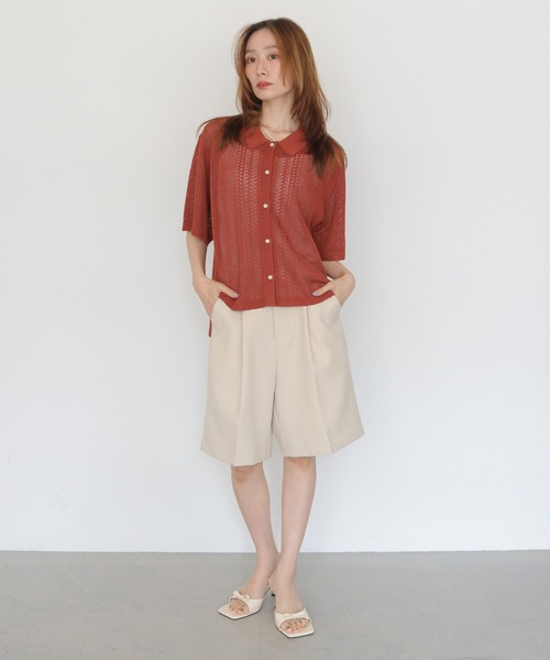 CLEIO(クレイオ)の「【CLEIO】透かし編みポロニット OPENWORK POLO KNIT(ニット/セーター・レディース・アイボリー/テラコッタ/カーキ/ブラック・FREE)」の10枚目の写真