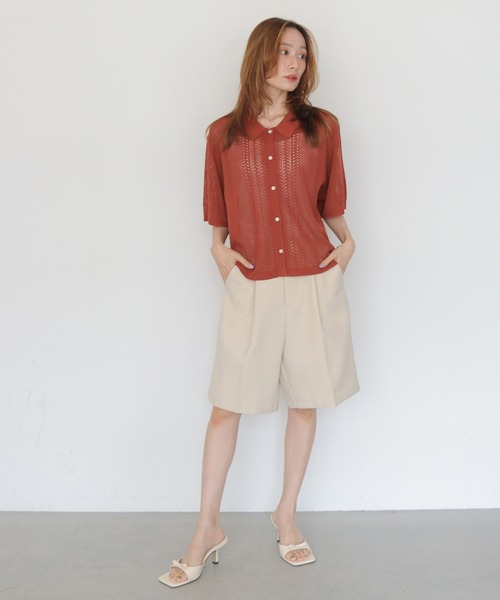 CLEIO(クレイオ)の「【CLEIO】透かし編みポロニット OPENWORK POLO KNIT(ニット/セーター・レディース・アイボリー/テラコッタ/カーキ/ブラック・FREE)」の12枚目の写真