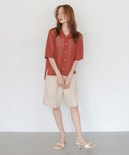 CLEIO(クレイオ)の「【CLEIO】透かし編みポロニット OPENWORK POLO KNIT(ニット/セーター・レディース・アイボリー/テラコッタ/カーキ/ブラック・FREE)」の13枚目の写真