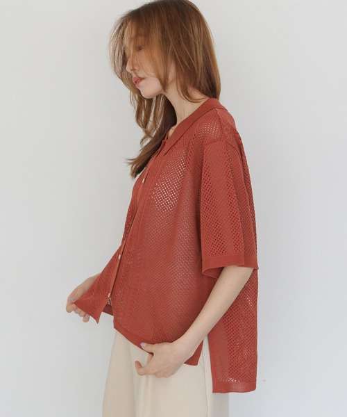 CLEIO(クレイオ)の「【CLEIO】透かし編みポロニット OPENWORK POLO KNIT(ニット/セーター・レディース・アイボリー/テラコッタ/カーキ/ブラック・FREE)」の6枚目の写真