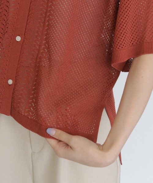 CLEIO(クレイオ)の「【CLEIO】透かし編みポロニット OPENWORK POLO KNIT(ニット/セーター・レディース・アイボリー/テラコッタ/カーキ/ブラック・FREE)」の9枚目の写真