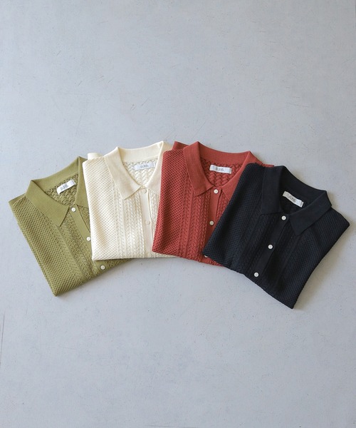 CLEIO(クレイオ)の「【CLEIO】透かし編みポロニット OPENWORK POLO KNIT(ニット/セーター・レディース・アイボリー/テラコッタ/カーキ/ブラック・FREE)」の17枚目の写真