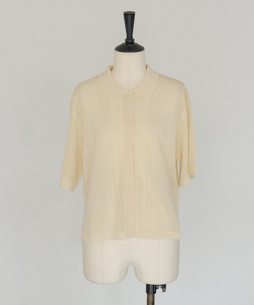 CLEIO(クレイオ)の「【CLEIO】透かし編みポロニット OPENWORK POLO KNIT(ニット/セーター・レディース・アイボリー/テラコッタ/カーキ/ブラック・FREE)」の18枚目の写真