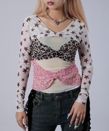 【dollslutz】triple bow mesh top /【ドルズラッツ】トリプルリボンメッシュトップス