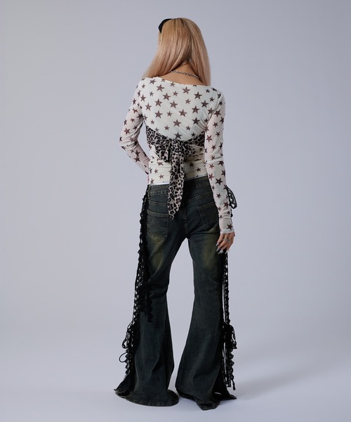 dollslutz（ドルズラッツ）の「【dollslutz】triple bow mesh top /【ﾄﾞﾙｽﾞﾗｯﾂ】トリプルリボンメッシュトップス（Tシャツ/カットソー・レディース・レオパード・FREE）」の8枚目の写真