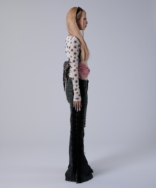dollslutz（ドルズラッツ）の「【dollslutz】triple bow mesh top /【ﾄﾞﾙｽﾞﾗｯﾂ】トリプルリボンメッシュトップス（Tシャツ/カットソー・レディース・レオパード・FREE）」の9枚目の写真