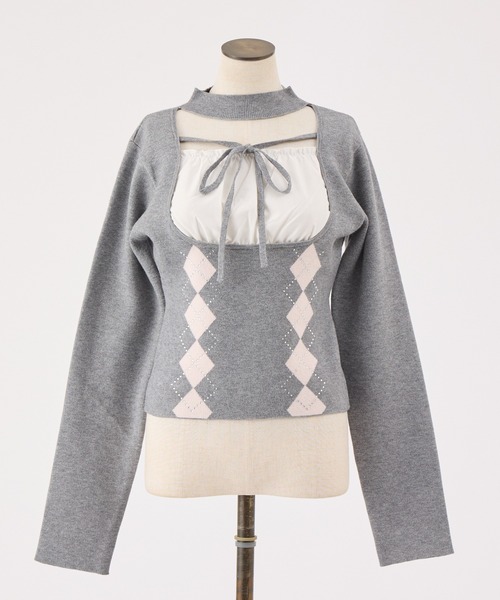 one after another NICE CLAUP(ワンアフターアナザーナイスクラップ)の「アーガイルチョーカーニット(ニット/セーター・レディース・アイボリー/ブラック/グレー・FREE)」の14枚目の写真