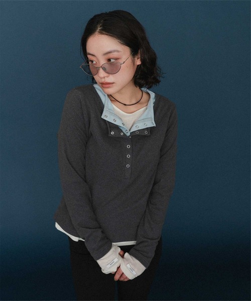 miette(ミエット)の「レイヤード風ヘンリーネック起毛トップス(Tシャツ/カットソー・レディース・クリーム/チャコール/ブラック・FREE)」の3枚目の写真