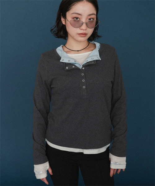 miette(ミエット)の「レイヤード風ヘンリーネック起毛トップス(Tシャツ/カットソー・レディース・クリーム/チャコール/ブラック・FREE)」の10枚目の写真