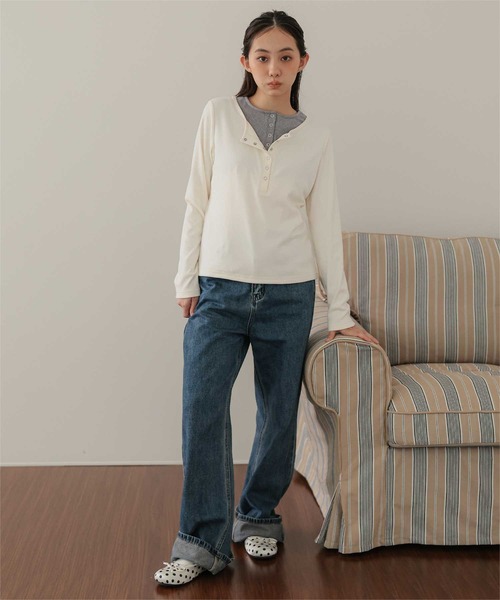miette(ミエット)の「レイヤード風ヘンリーネック起毛トップス(Tシャツ/カットソー・レディース・クリーム/チャコール/ブラック・FREE)」の18枚目の写真