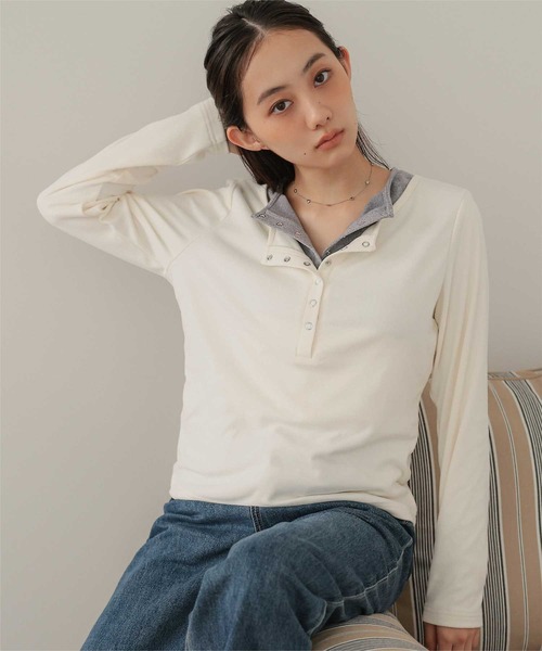 miette(ミエット)の「レイヤード風ヘンリーネック起毛トップス(Tシャツ/カットソー・レディース・クリーム/チャコール/ブラック・FREE)」の20枚目の写真