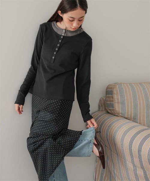 miette(ミエット)の「レイヤード風ヘンリーネック起毛トップス(Tシャツ/カットソー・レディース・クリーム/チャコール/ブラック・FREE)」の6枚目の写真