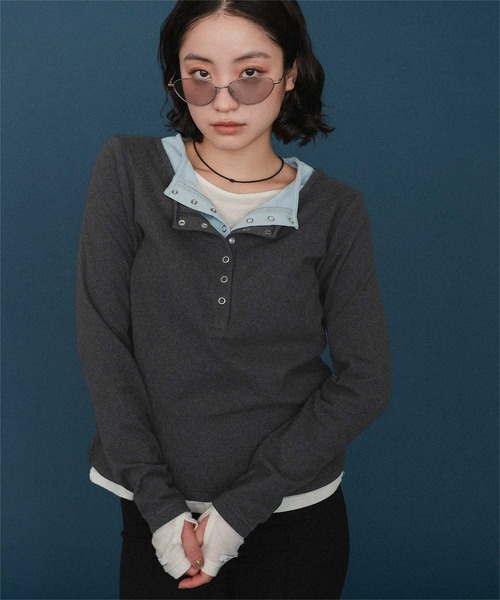 miette(ミエット)の「レイヤード風ヘンリーネック起毛トップス(Tシャツ/カットソー・レディース・クリーム/チャコール/ブラック・FREE)」の16枚目の写真