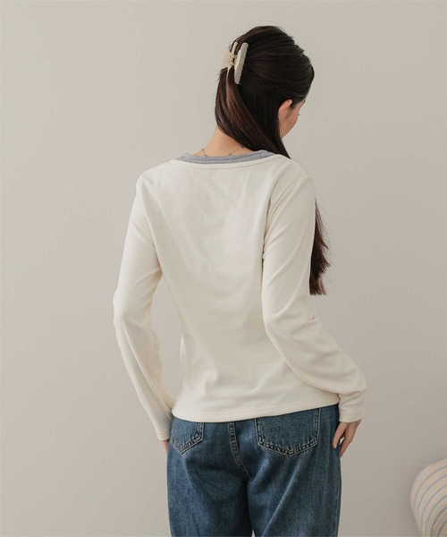 miette(ミエット)の「レイヤード風ヘンリーネック起毛トップス(Tシャツ/カットソー・レディース・クリーム/チャコール/ブラック・FREE)」の22枚目の写真