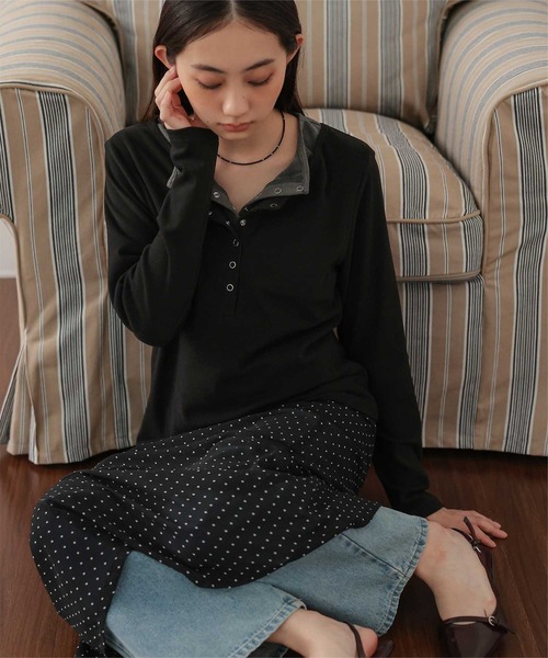 miette(ミエット)の「レイヤード風ヘンリーネック起毛トップス(Tシャツ/カットソー・レディース・クリーム/チャコール/ブラック・FREE)」の8枚目の写真