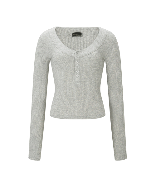 PLEASENOFOLLOW(プリーズノーフォロー)の「Tanny Button Ribbed Long Sleeve Top (Melange Grey)(Tシャツ/カットソー・レディース・その他・FREE)」の2枚目の写真