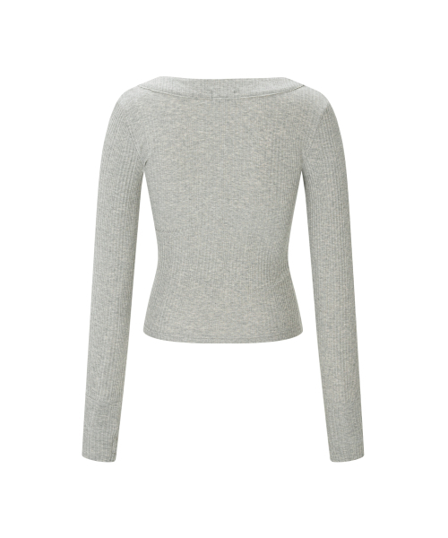 PLEASENOFOLLOW(プリーズノーフォロー)の「Tanny Button Ribbed Long Sleeve Top (Melange Grey)(Tシャツ/カットソー・レディース・その他・FREE)」の3枚目の写真
