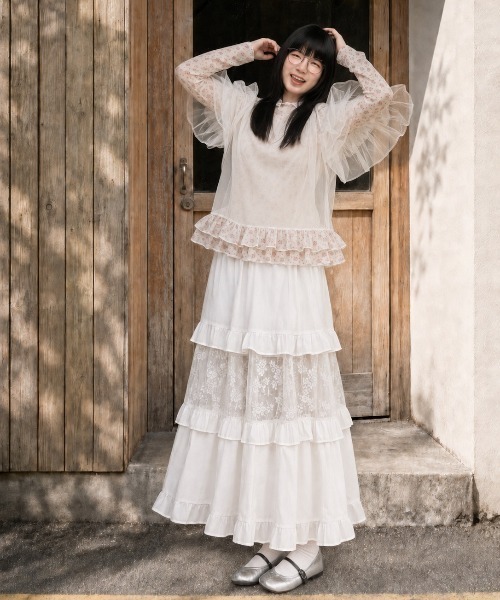 MONO8（モノハチ）の「フリルスリーブシアーTOPS（Tシャツ/カットソー・レディース・グレー/ブラック/オフホワイト/ブルー・M）」の8枚目の写真