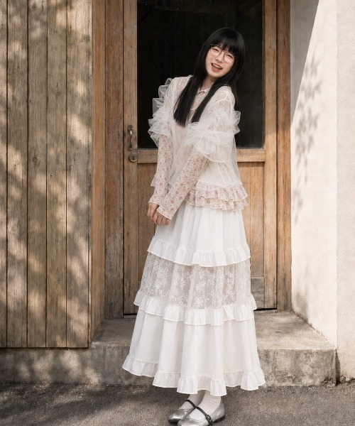 MONO8（モノハチ）の「フリルスリーブシアーTOPS（Tシャツ/カットソー・レディース・グレー/ブラック/オフホワイト/ブルー・M）」の14枚目の写真