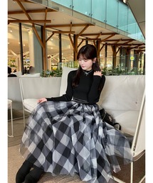 Plaid Tulle Docking Dress