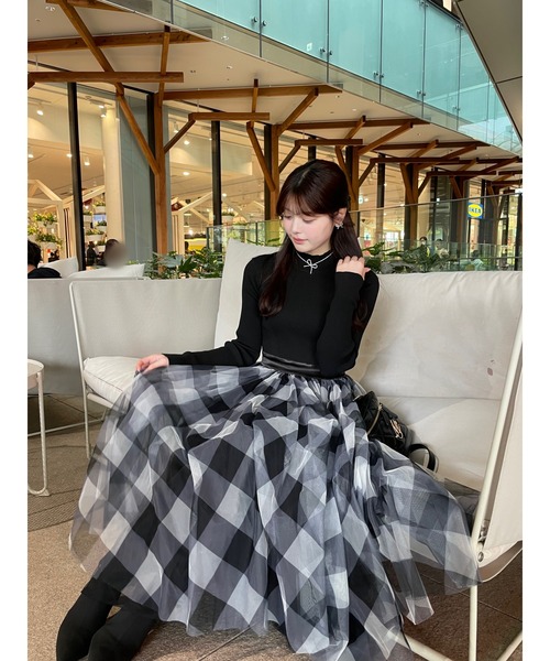 MISTREASS(ミストレアス)の「Plaid Tulle Docking Dress(ワンピース・レディース・ブラック・FREE)」の1枚目の写真